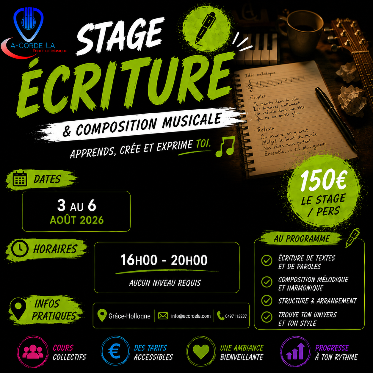 Stage d'écriture et de composition musicale