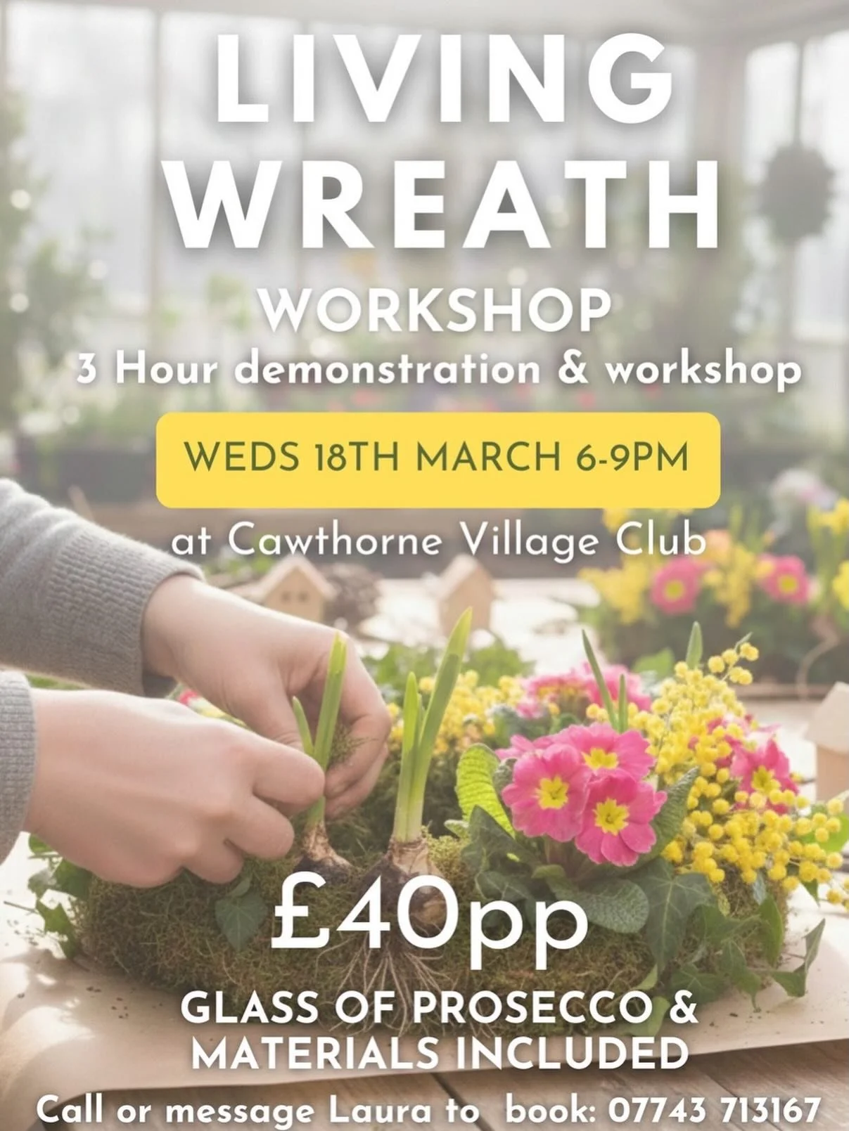 Get ready to welcome spring with your own handmade creation! 🌸
-
We&rsquo;re excited to invite you to this&nbsp;&nbsp;Living Wreath Workshop&nbsp;at the Cawthorne Village Club.&nbsp;
-
Whether you&rsquo;re a seasoned gardener or a total beginner, th