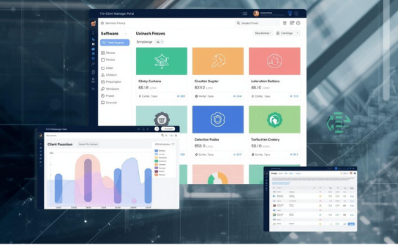 Mockup image of software dashboard features