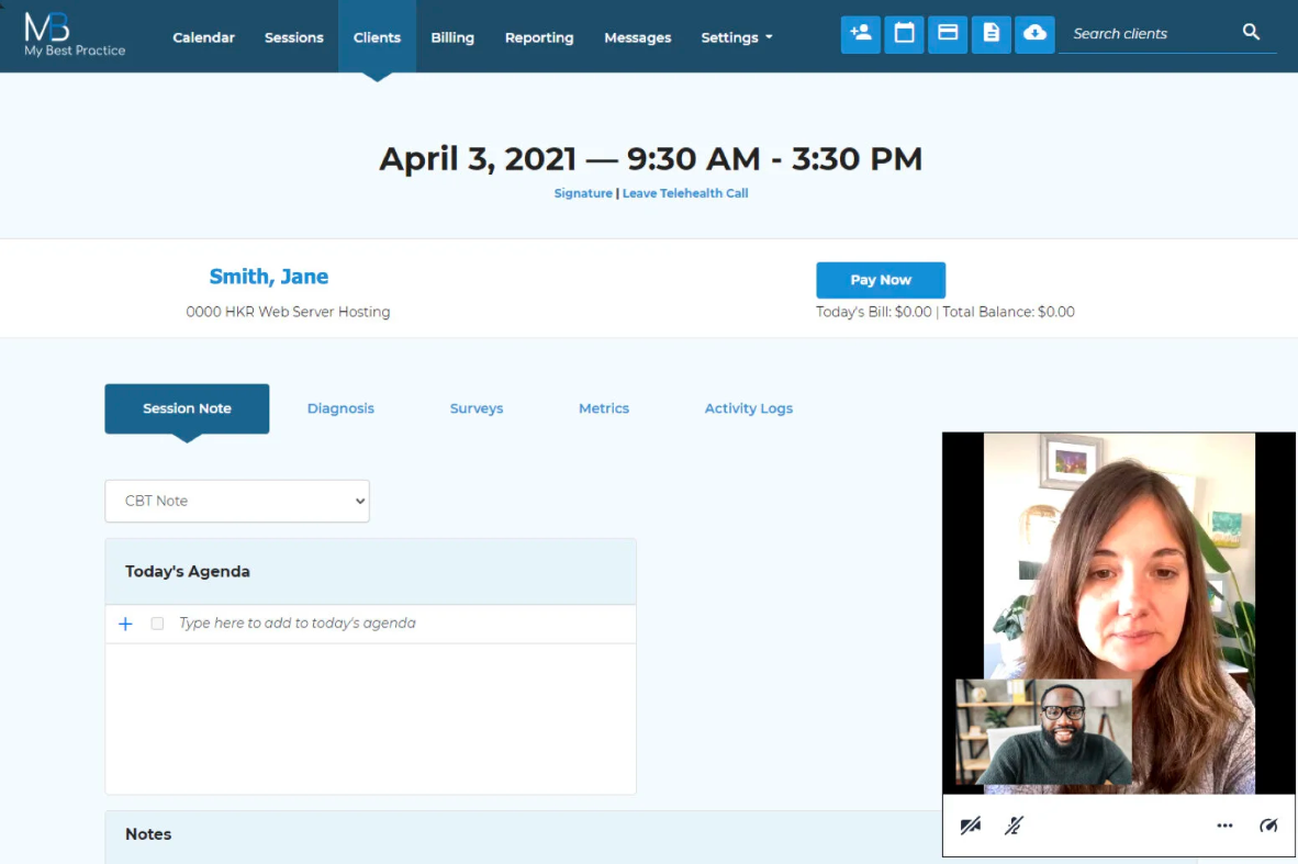 screen shot of client agenda on CRM platform