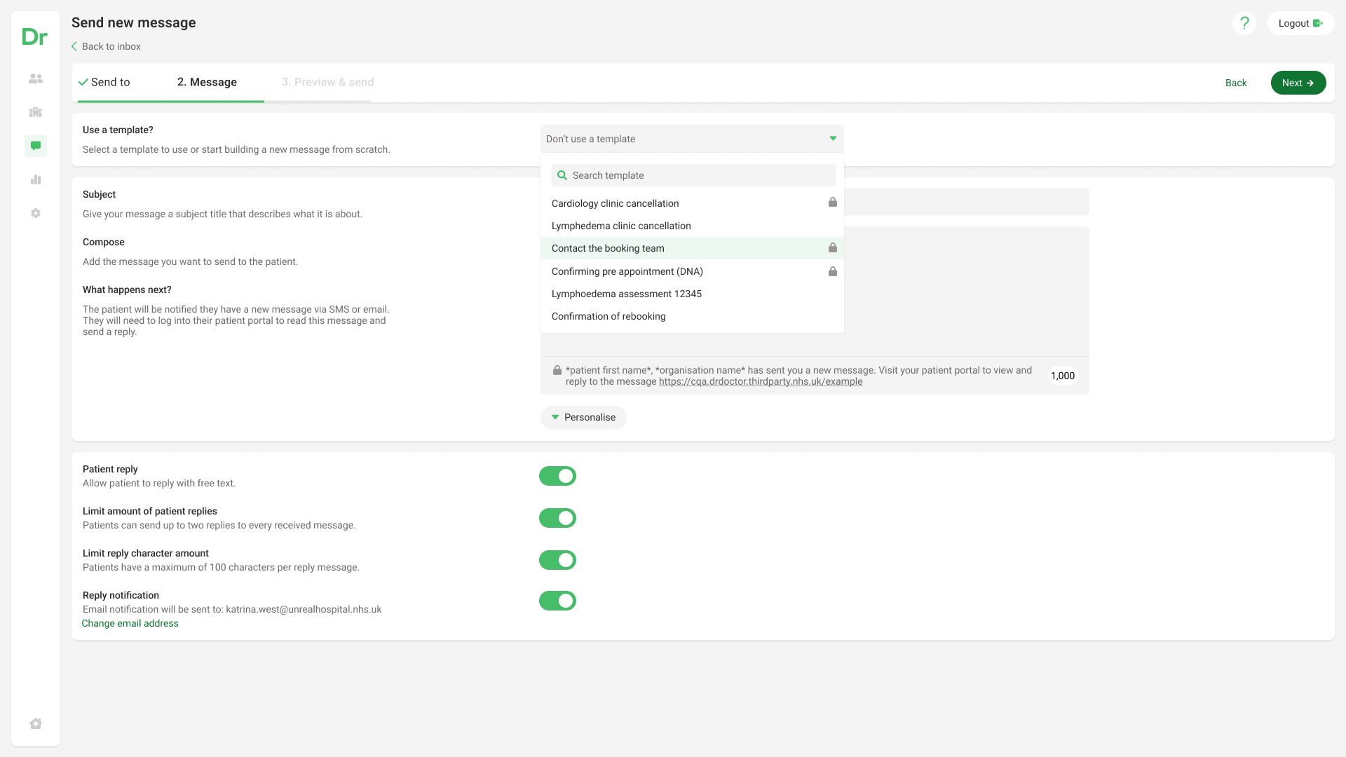 new message - compose - template drop down.png