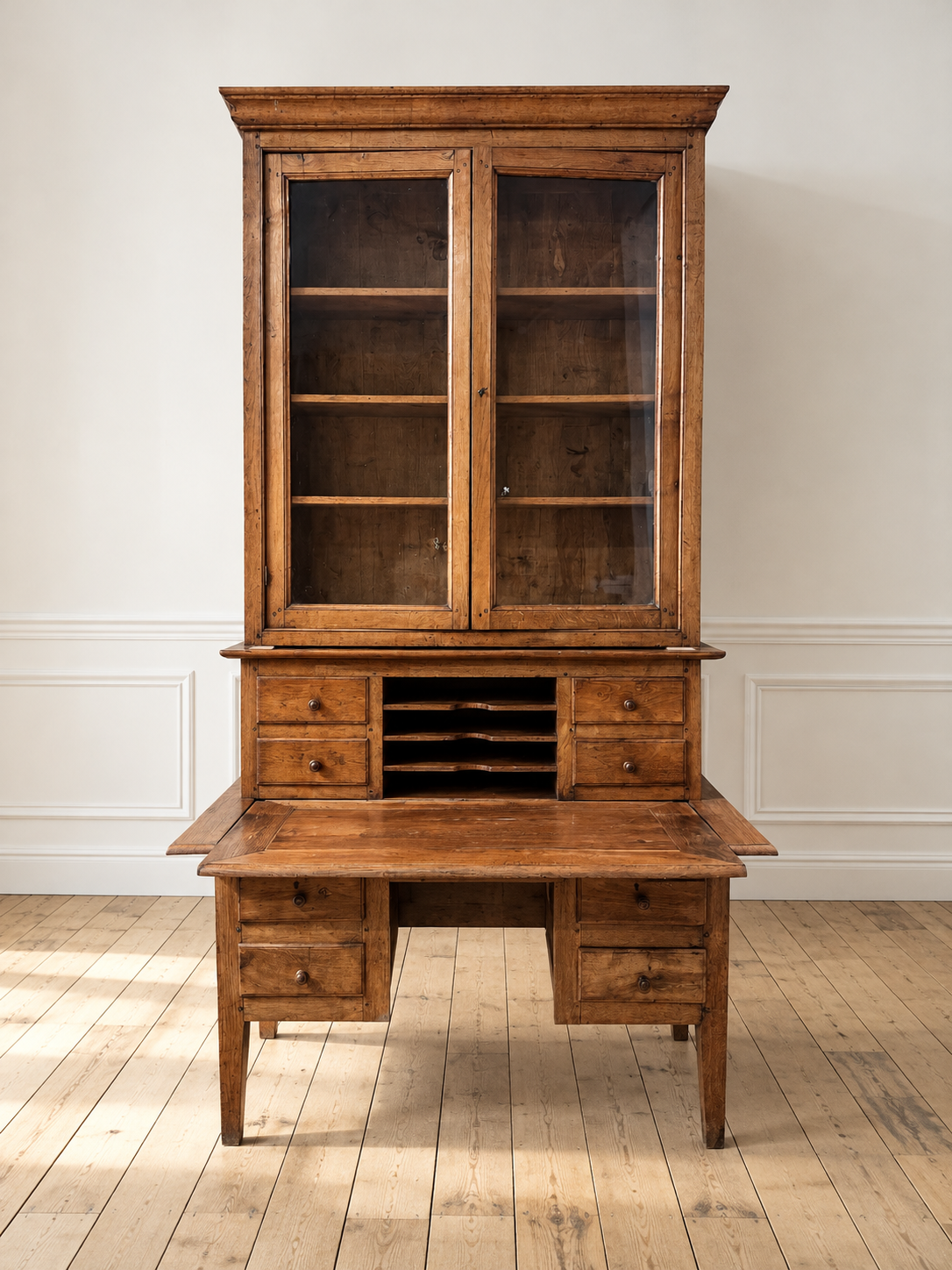 Bureau-bibliothèque, fin 19ème, d'inspiration Louis-Philippe, anglais (130 x 70 cm - H 246 cm)