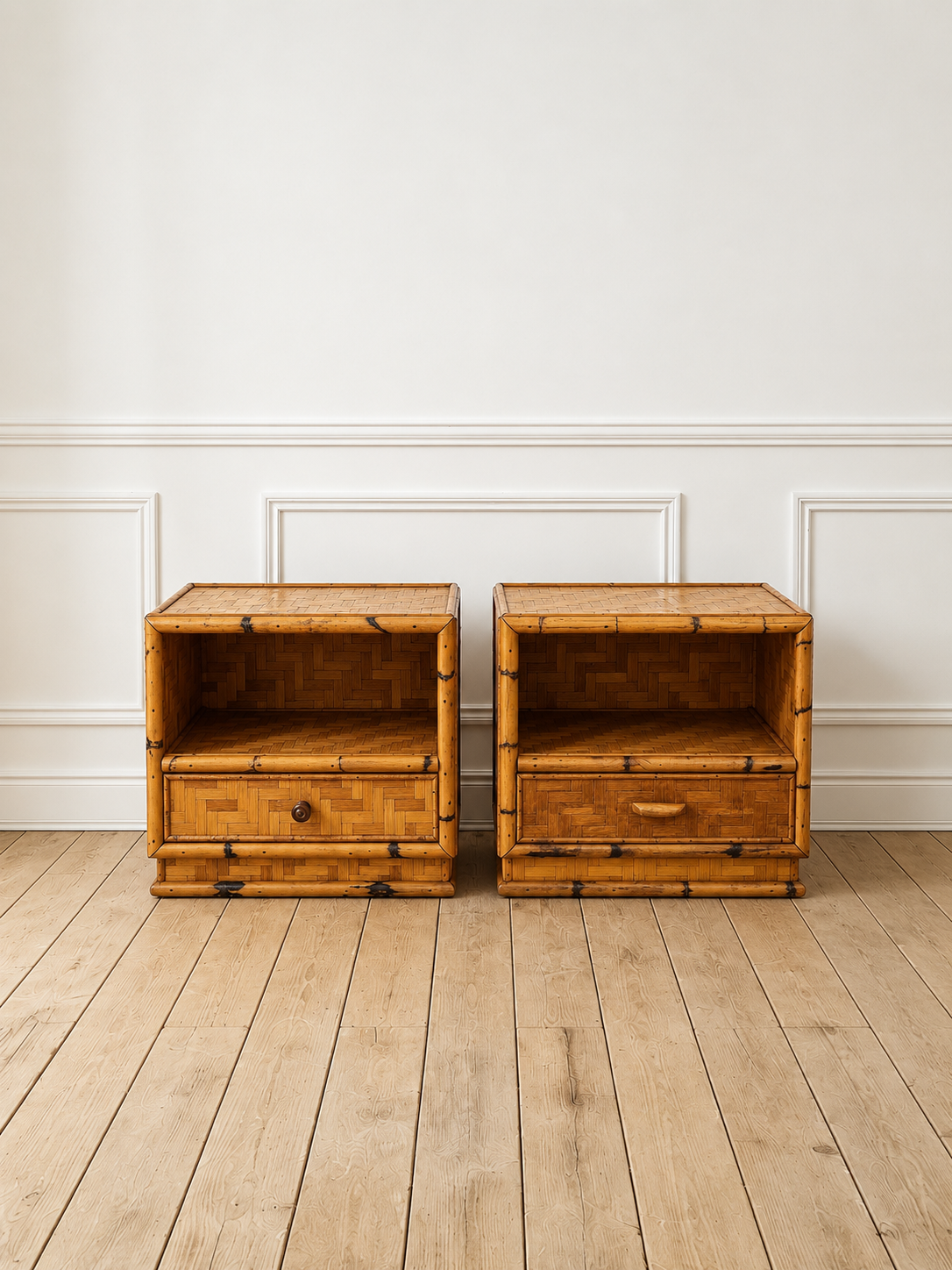 Tables de nuit en rotin (57 x 37 cm - H 50 cm)
