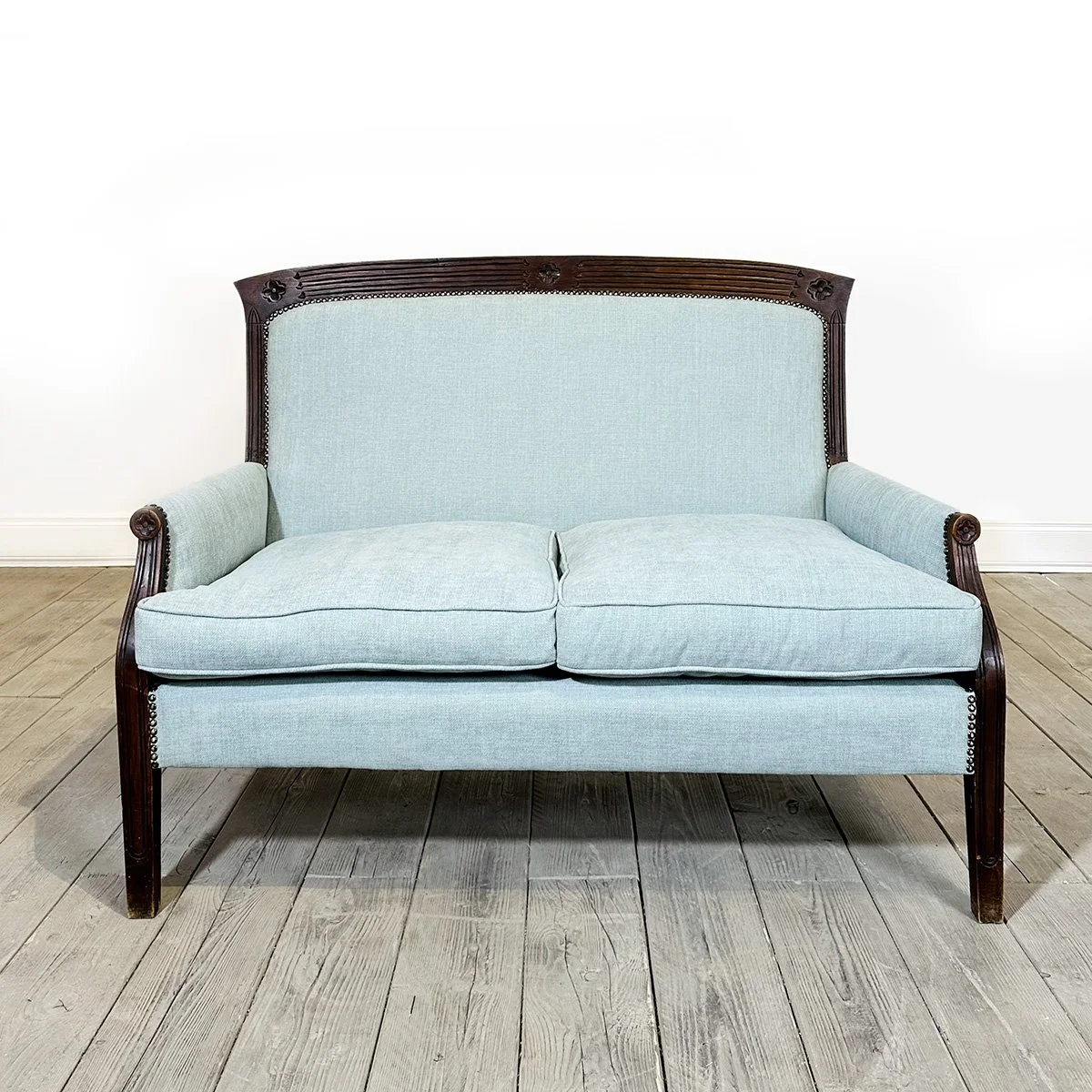 Petit canapé, coton velours turquoise (long. 120 cm)