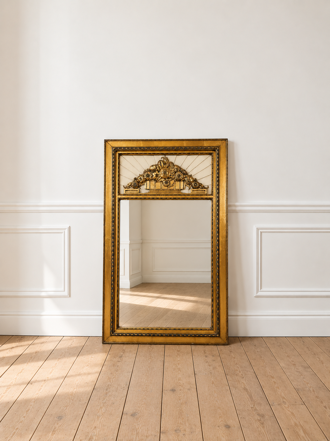 Miroir doré et intérieur élégant.png