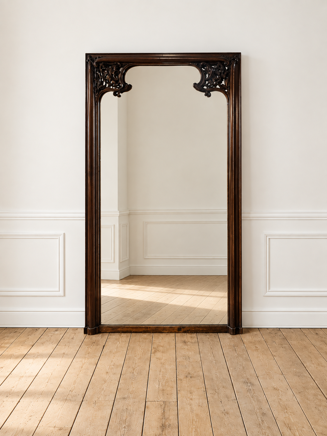 Grand miroir en bois Art Nouveau (110 x H 190 cm)