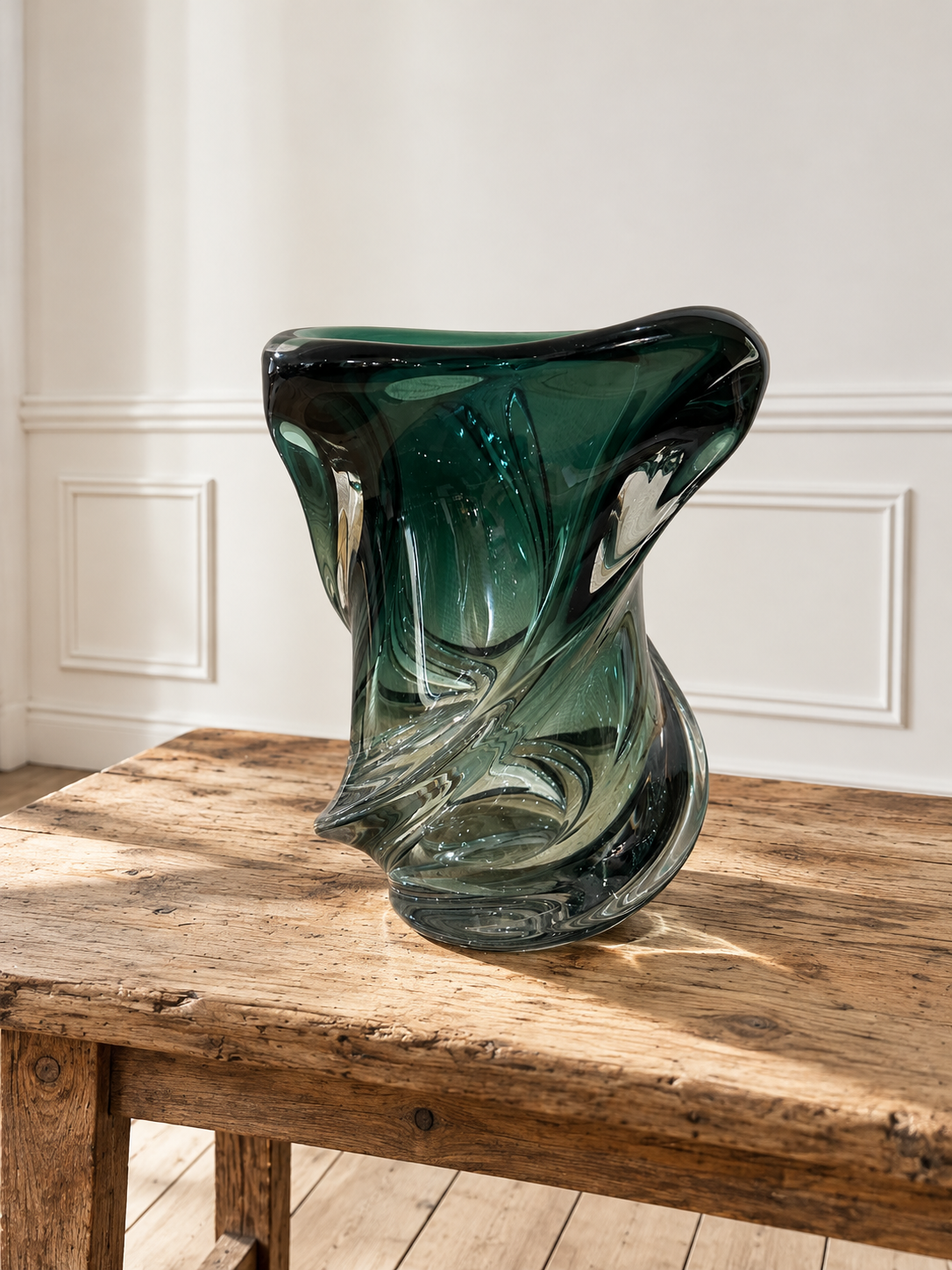 Vase en verre vert sculptural.png