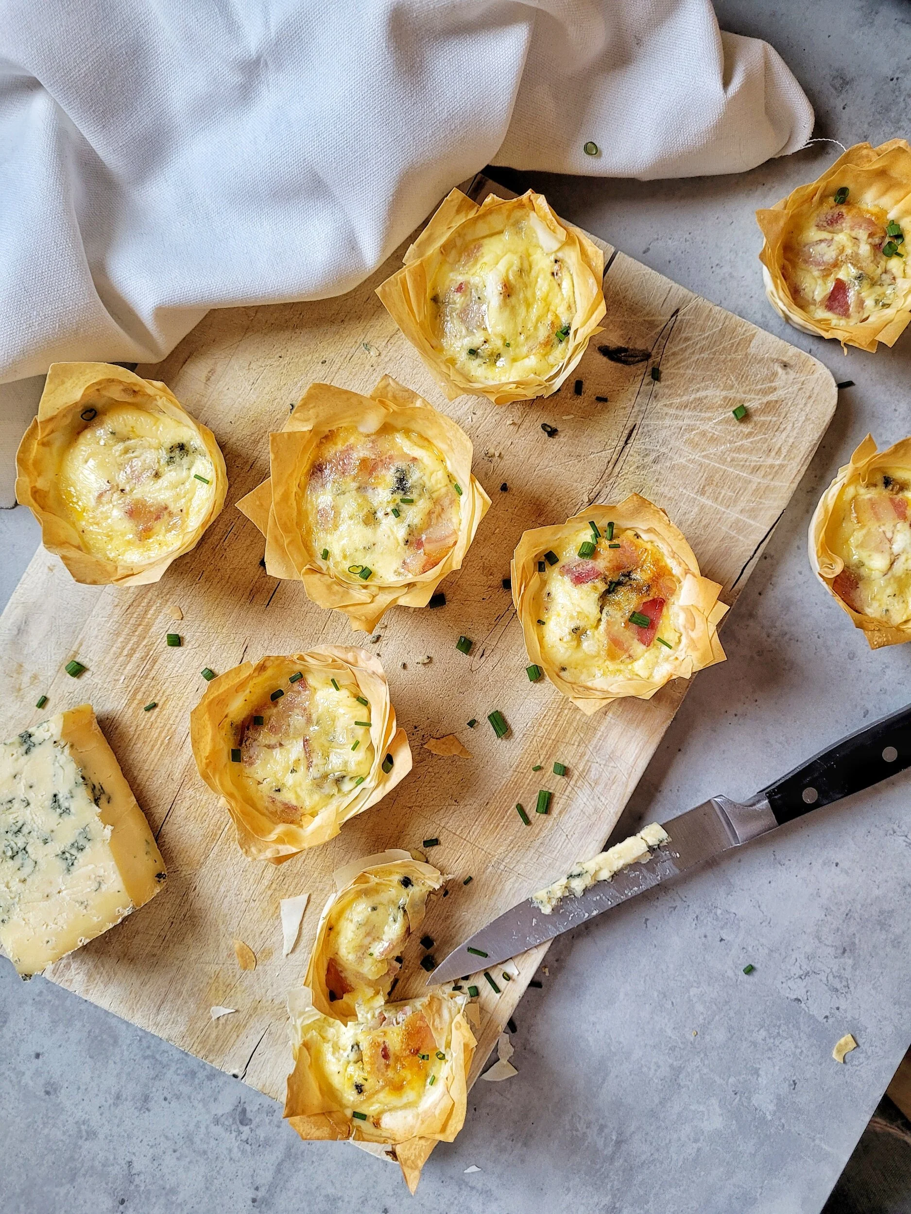 Filo pastry blue cheese & bacon mini quiche