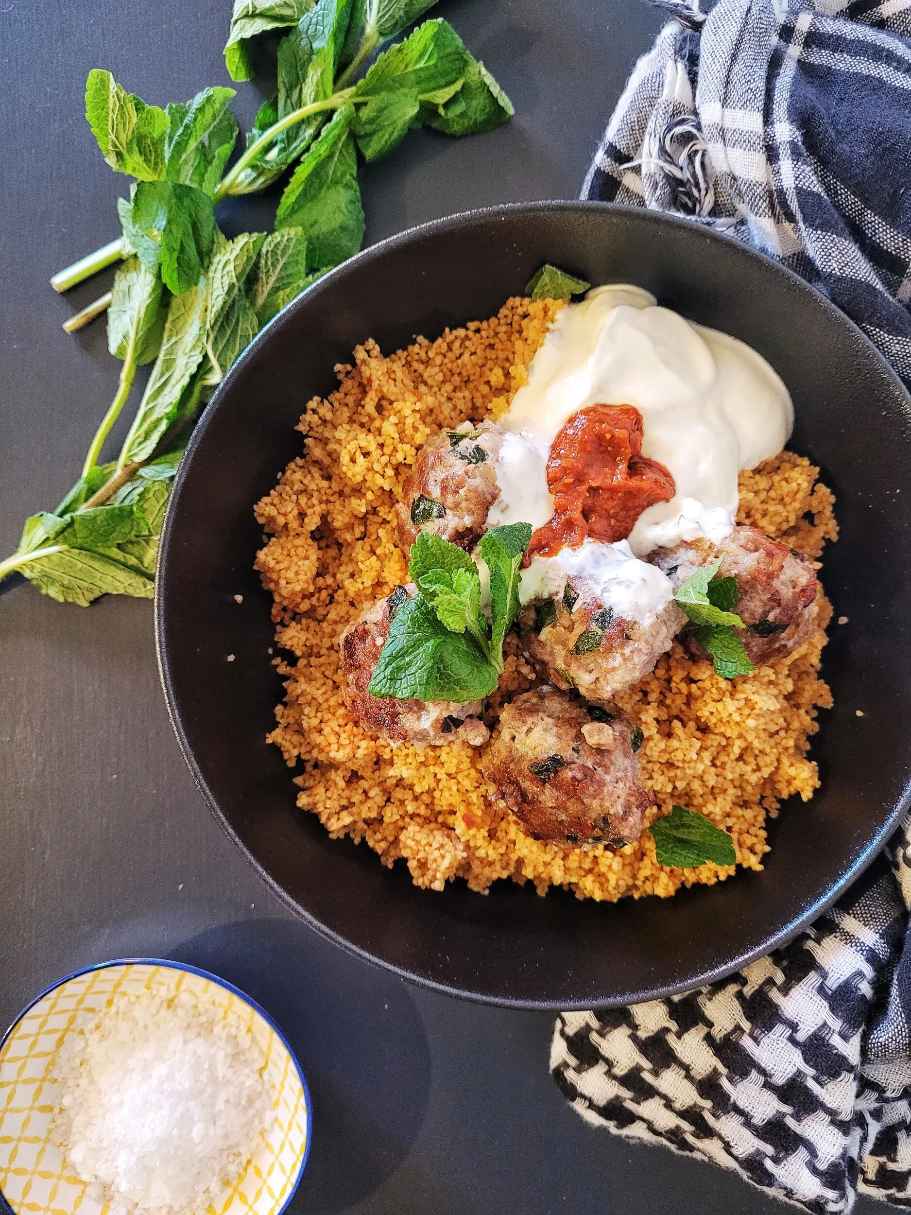 Moroccan lamb meatballs with harissa couscous