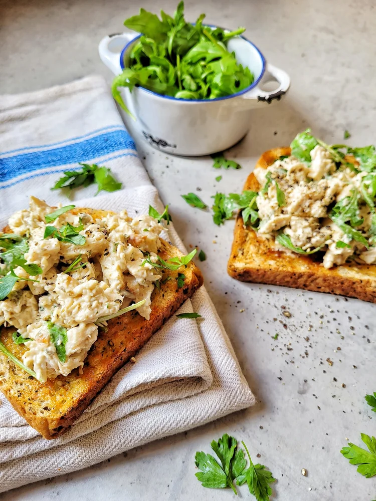 Open top chicken, mustard & caper sandwich — The Nomadic Feast
