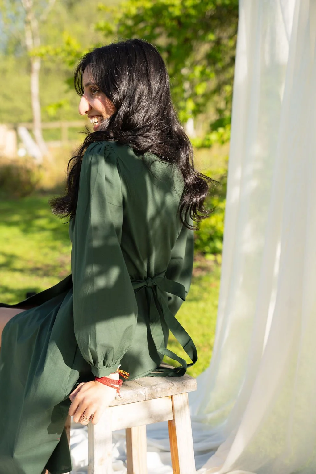 Cotton dress in Moss
