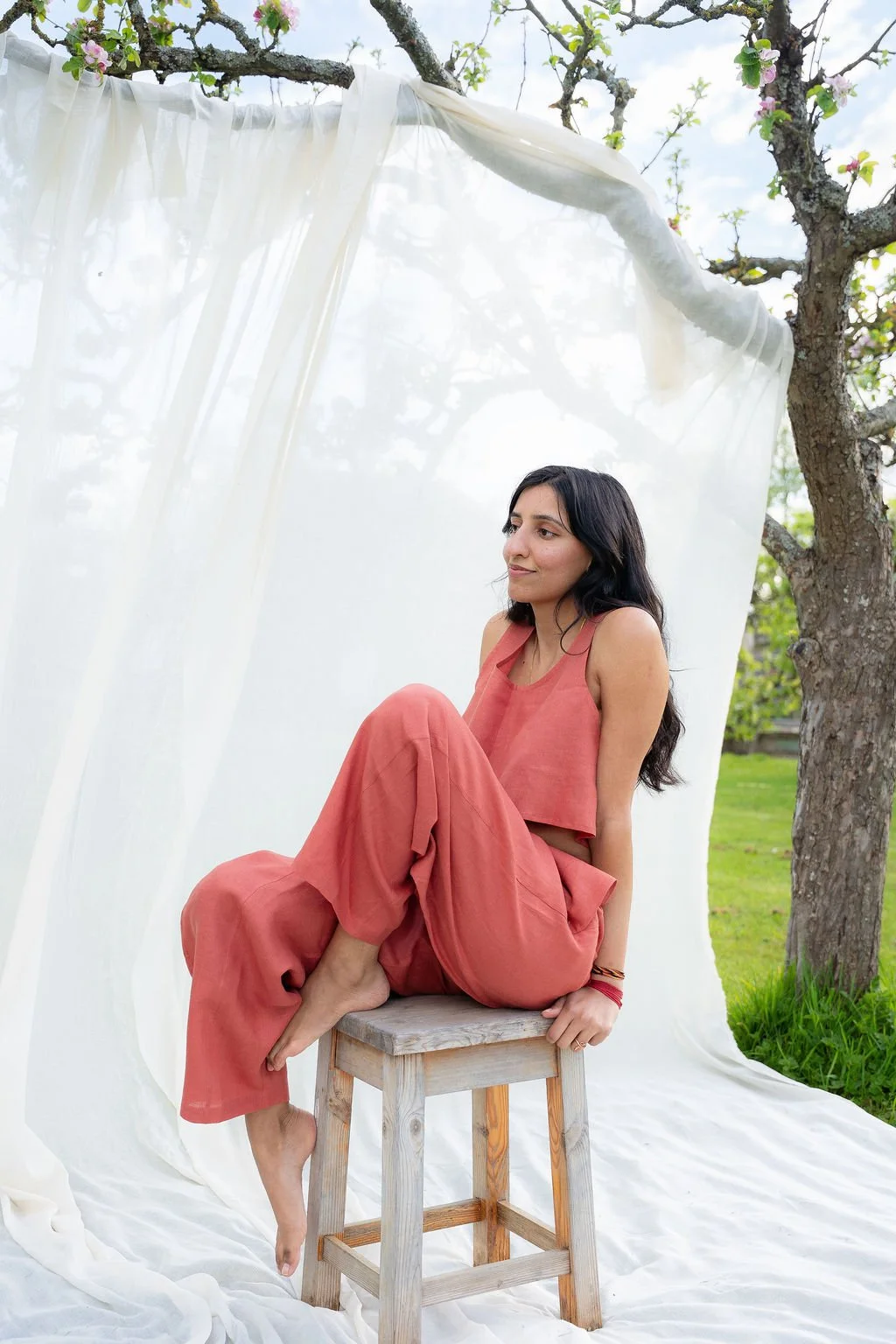 Ethically Made Linen Trousers in Brick