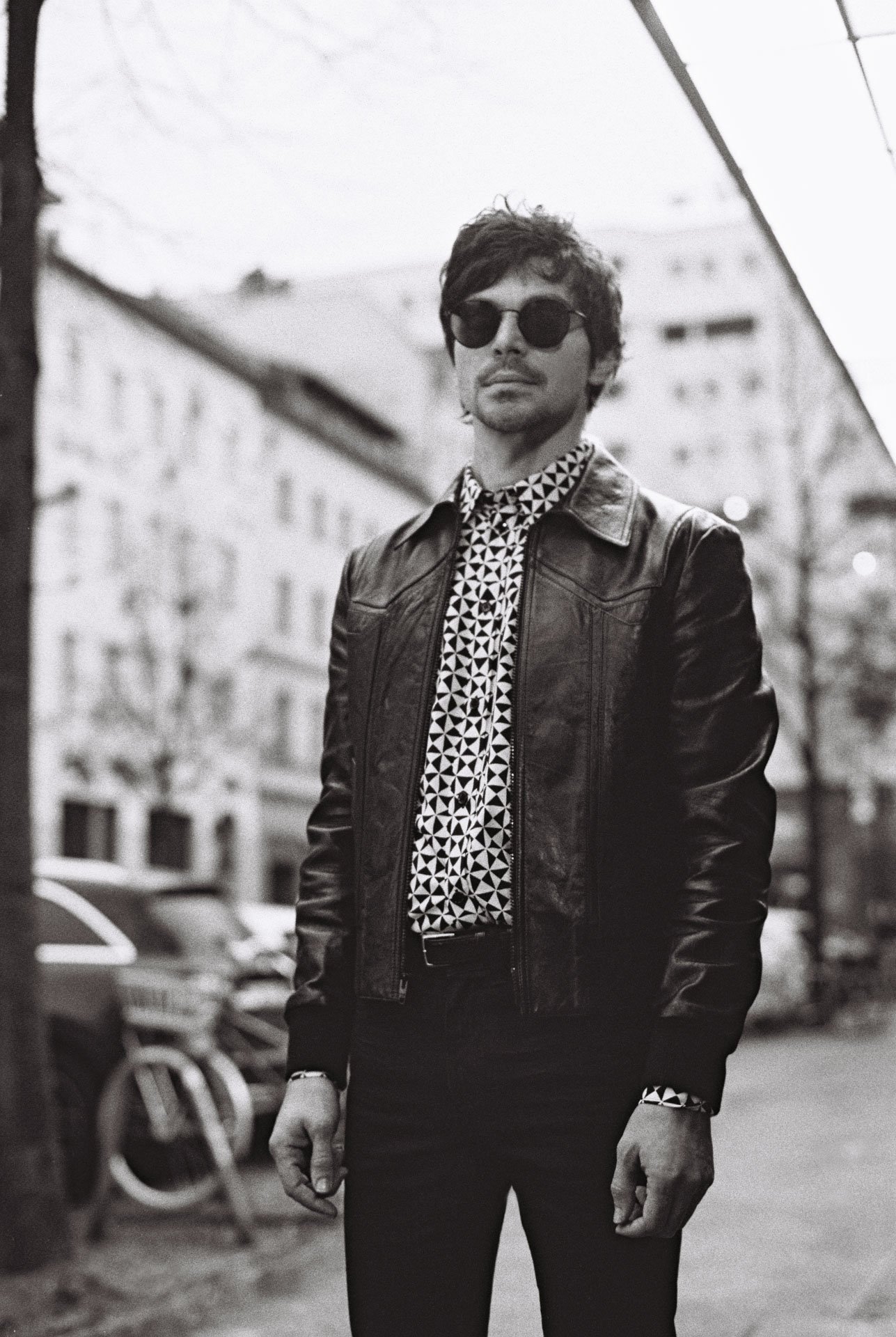 CELINE by Hedi Slimane Metal Frame Sunglasses styled with Saint Laurent denim jacket