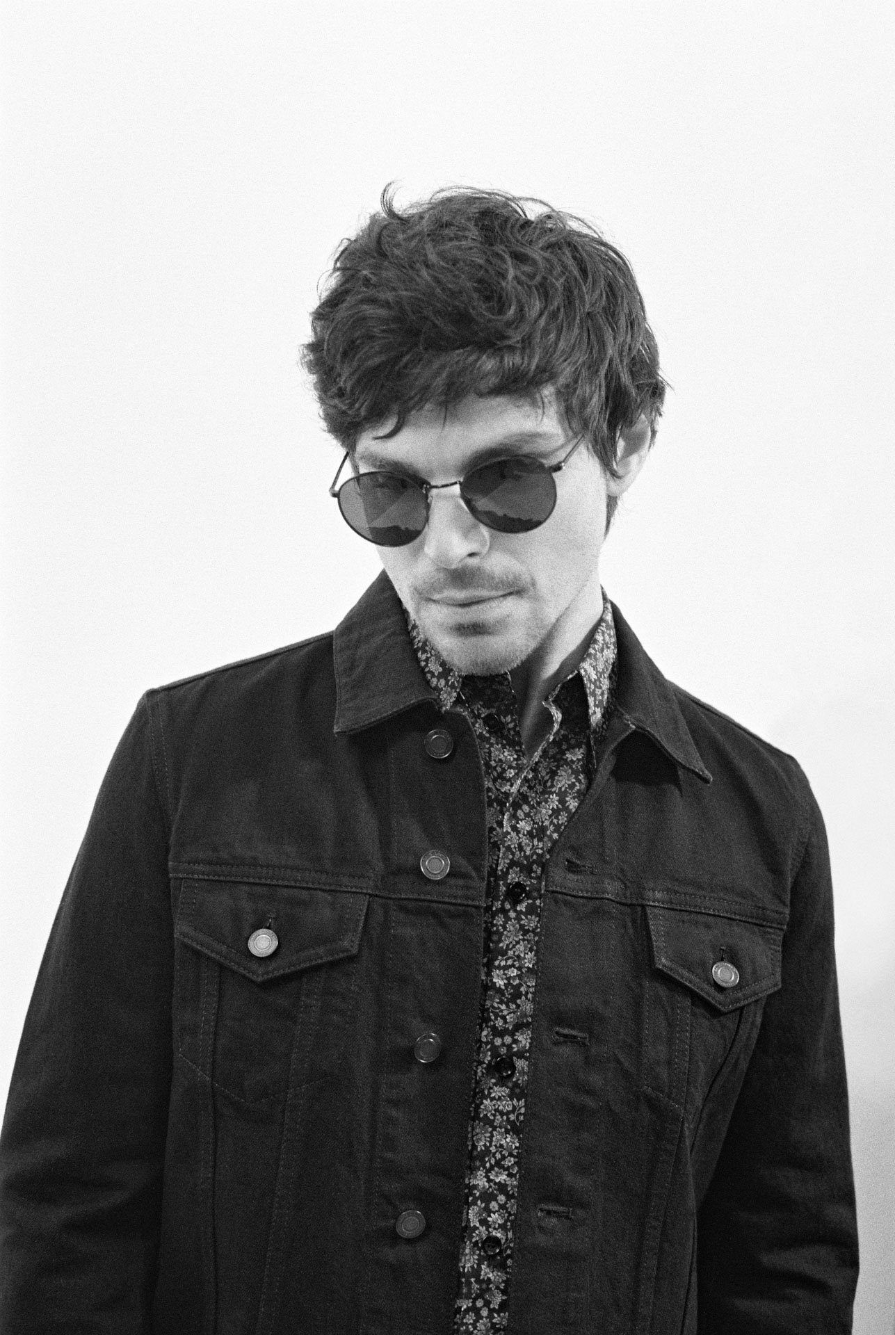 CELINE by Hedi Slimane Metal Frame Sunglasses styled with Saint Laurent denim jacket