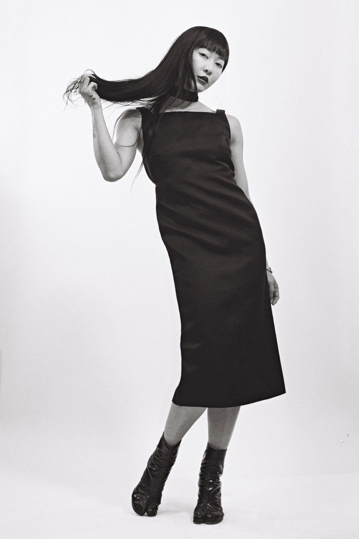 Gucci by Tom Ford Fall winter 2001 runway black satin mid length silk dress