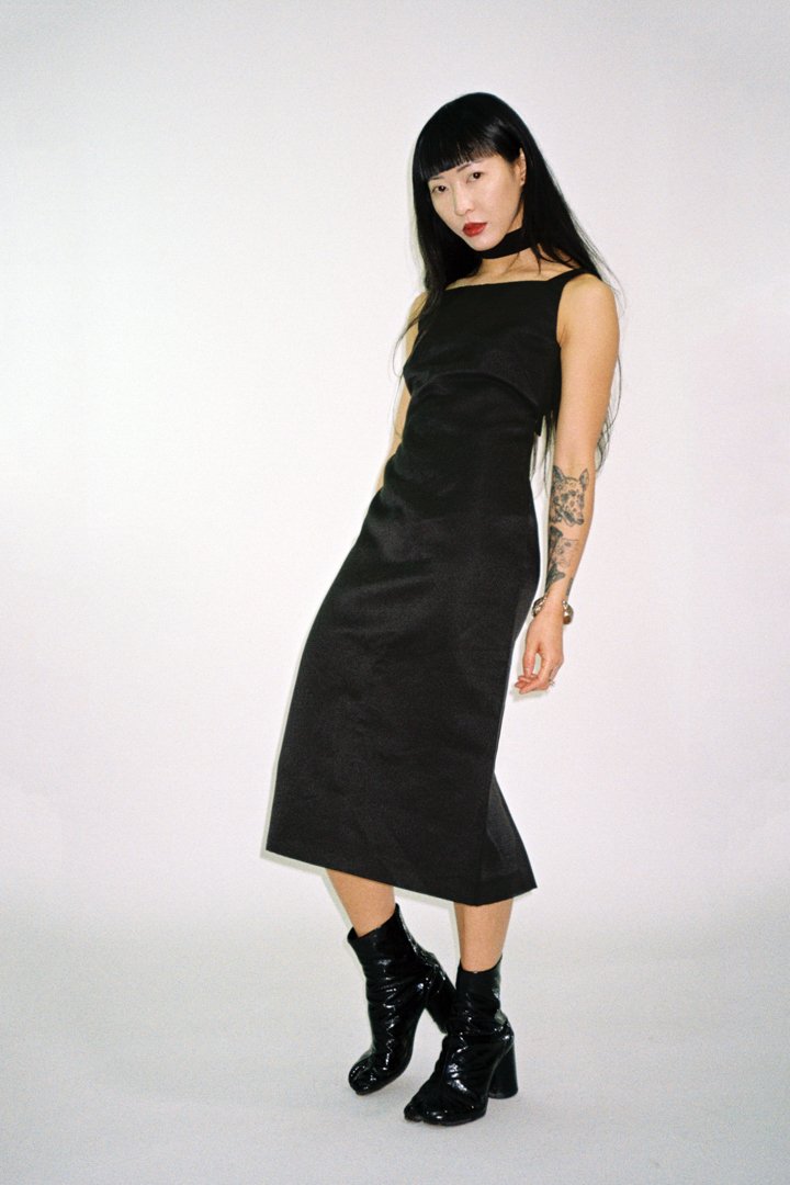 Gucci by Tom Ford Fall winter 2001 runway black satin mid length silk dress