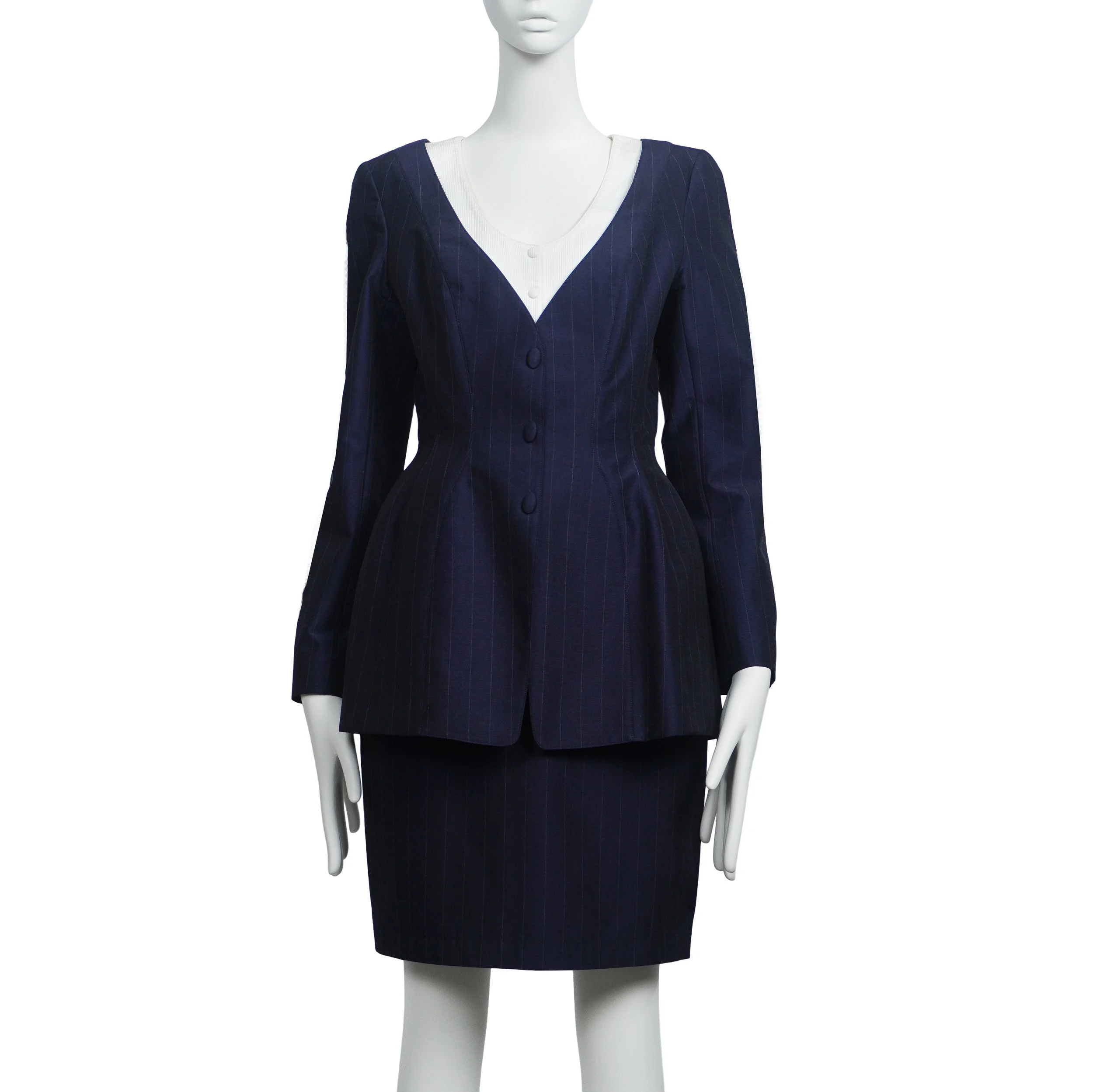 THIERRY MUGLER S/S 1999 Pinstripe Skirt Suit FR38