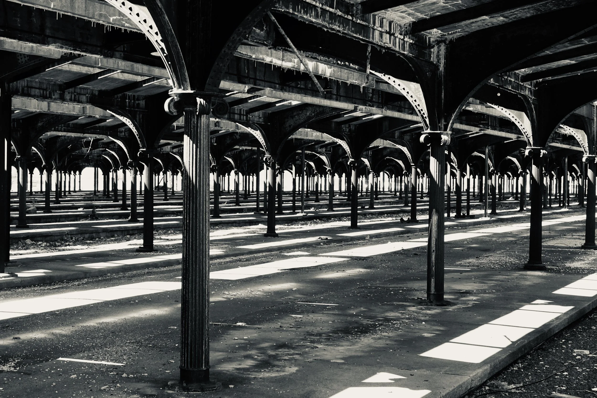  In this aged New Jersey structure, the shadows and flashes of sunlight are all mixed together. 