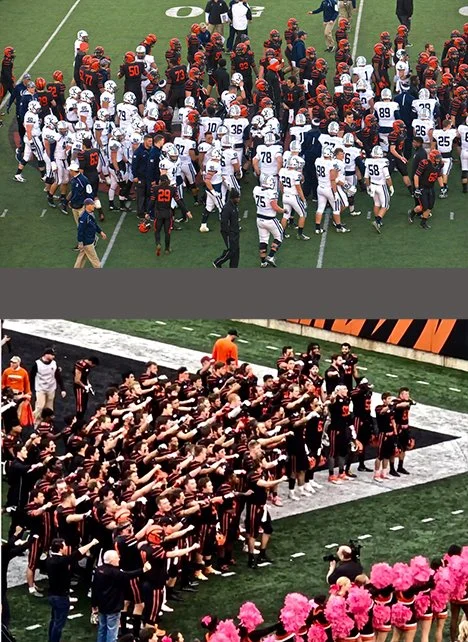 I shoot a lot of pix at my Princeton alma mater. In the above tragedy, we had just lost to Yale (2015); but in the victorious moment below, the team was singing “Old Nassau” to celebrate a win over Penn (2019).