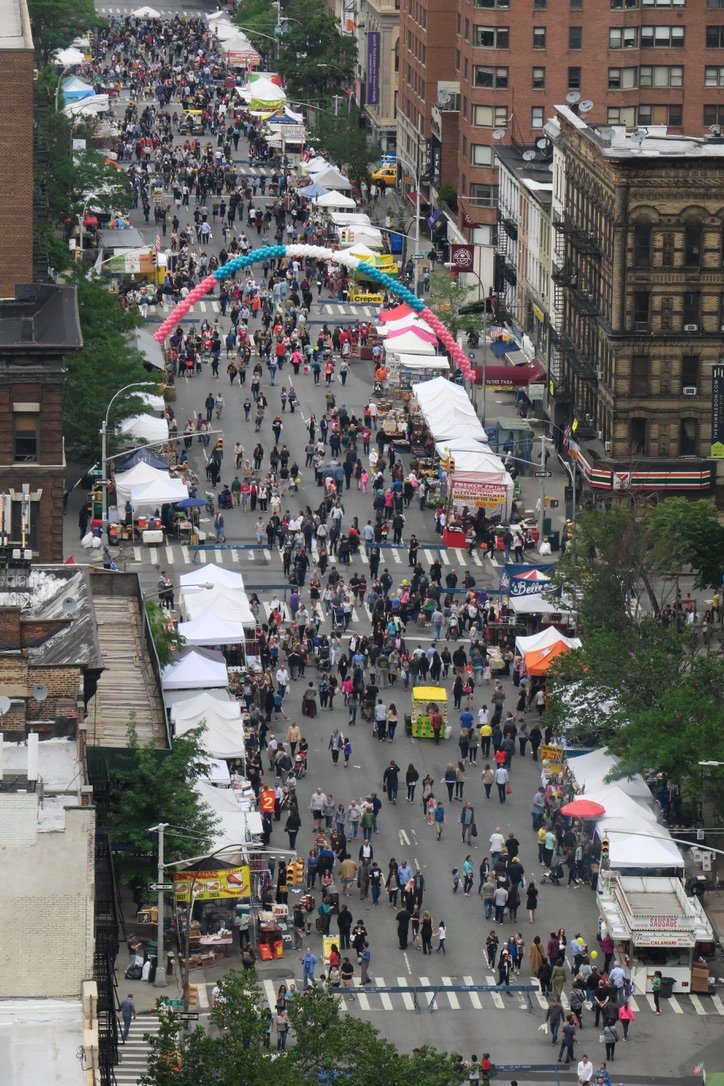 This street scene of a bustling Third Avenue north of 79th Street was taken from the terrace of my apartment (2018).