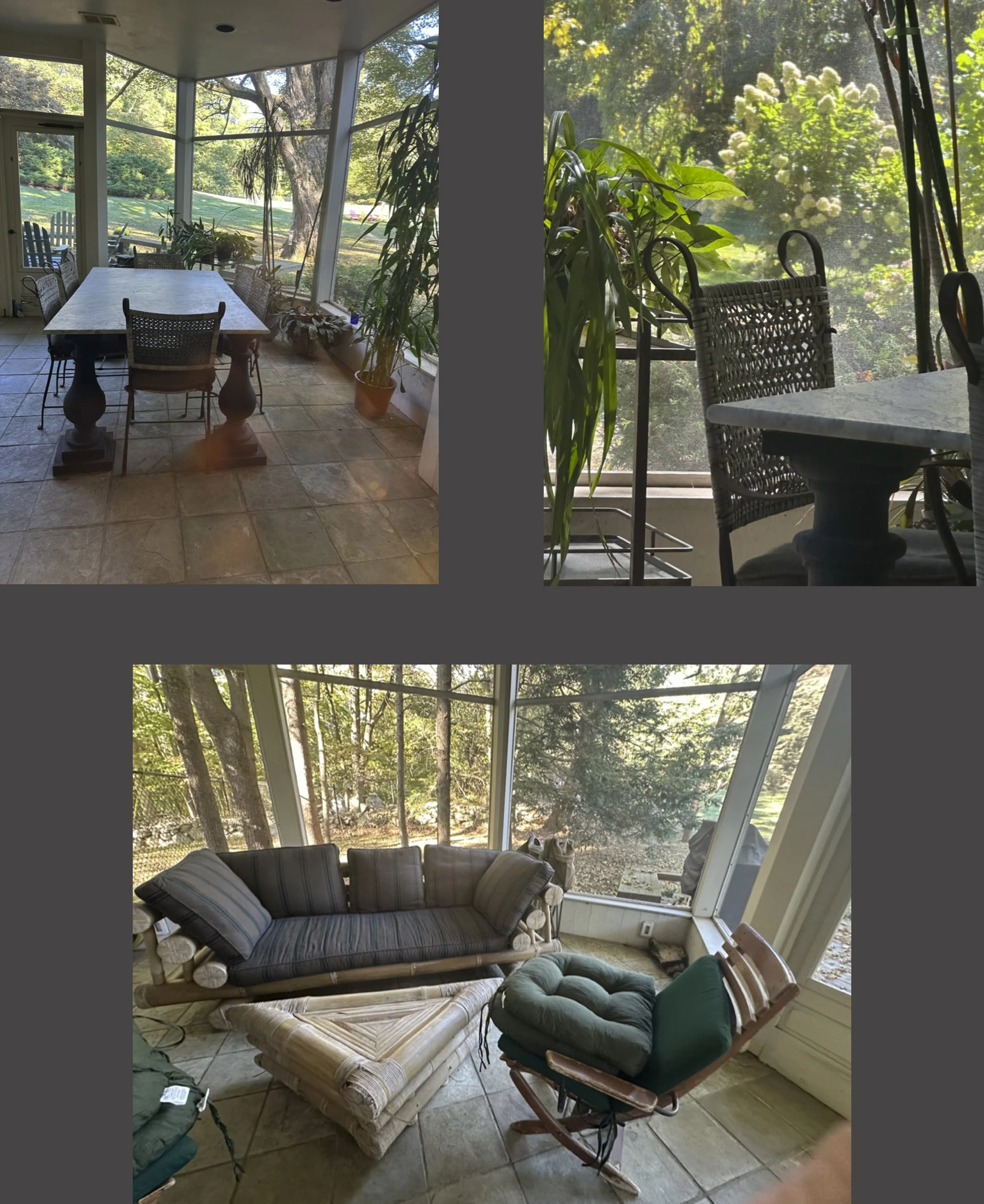 We have a screened-in porch where we dine and relax in the summertime.