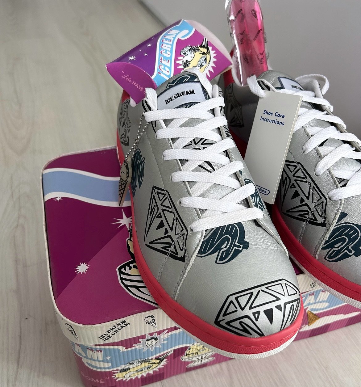 The &ldquo;Busy Work Shop&rdquo; sneakers designed by Reebok in collaboration with ICE CREAM and Billionaire Boys Club were part of a limited edition run comprised of only 170 numbered pairs. 

Released in 2004, the sneakers are distinguished by silv