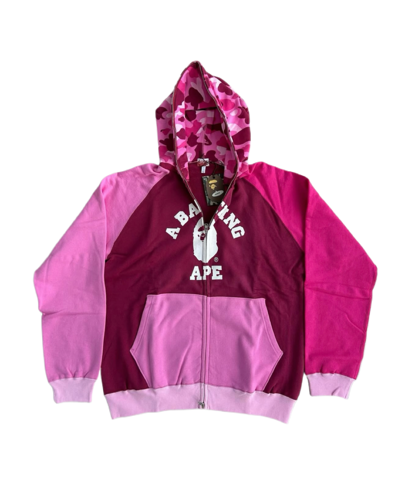 A BATHING APE PINK CAMO COLLEGE FULLZIP HOODIE — COLLECTIVE MILO