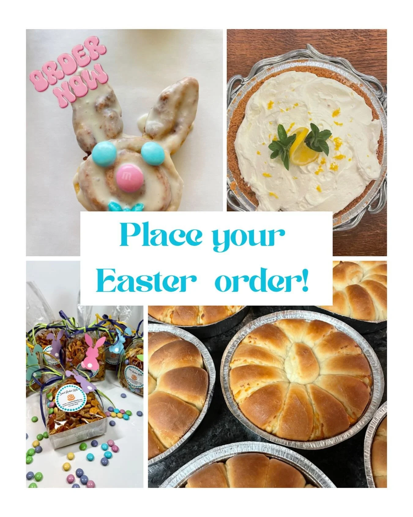 It&rsquo;s time to place your orders for Easter! Whether you are needing quiches, cinnamon rolls, orange rolls, kolaches, dinner rolls and even pies for dessert! Have you tried our ice box pies? And don&rsquo;t forget the Easter Bunny cinnamon rolls 