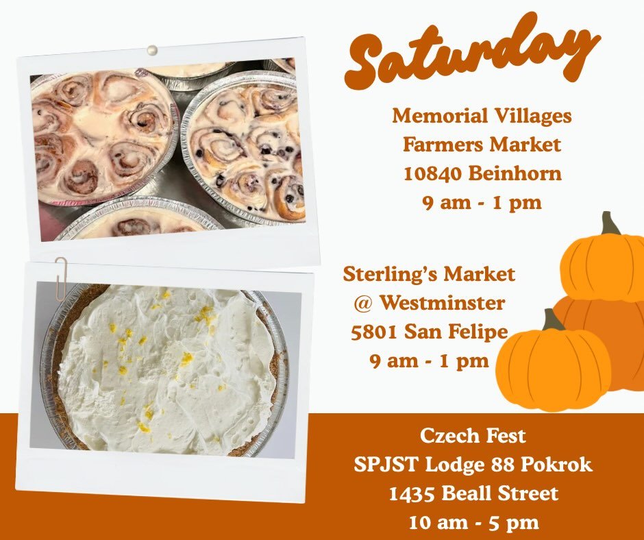 It&rsquo;s going to be a fun Saturday! Come see us at one or all of our fun events! We are so excited to be at our markets and at the Czech Fest! We can&rsquo;t wait!

#sweetrockinrolls #kolaches #cinnamonrolls #pies #quiche