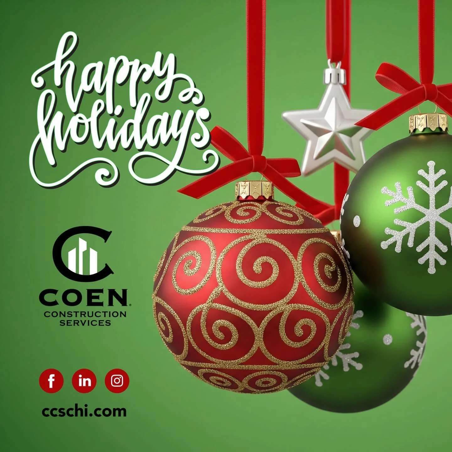 Happy Holidays 🎄🎁 from the Coen Construction family to yours. 
Wishing you joy, peace, and happiness throughout the season!

#GC
#generalcontractor 
#Construction
#Build
#Chicago