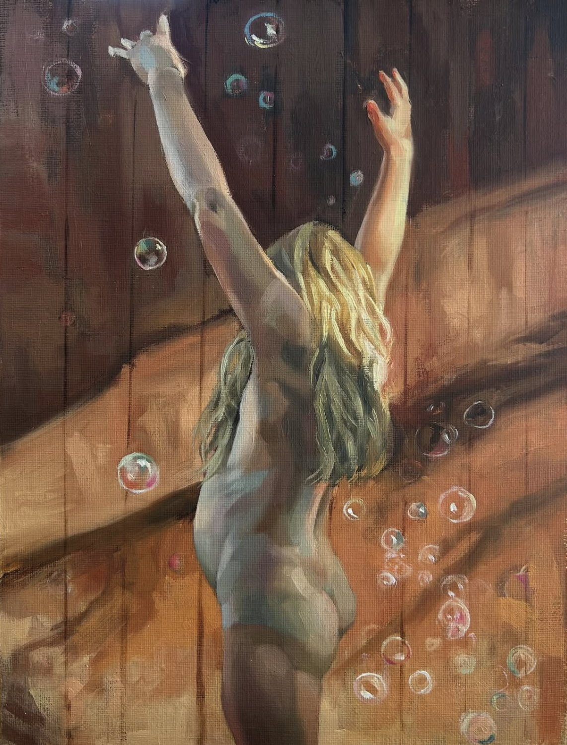 Toddler with Bubbles. Oil on Canvas. 2026. 9" x 12"