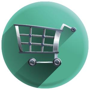Icon of a shopping cart on a green circular background