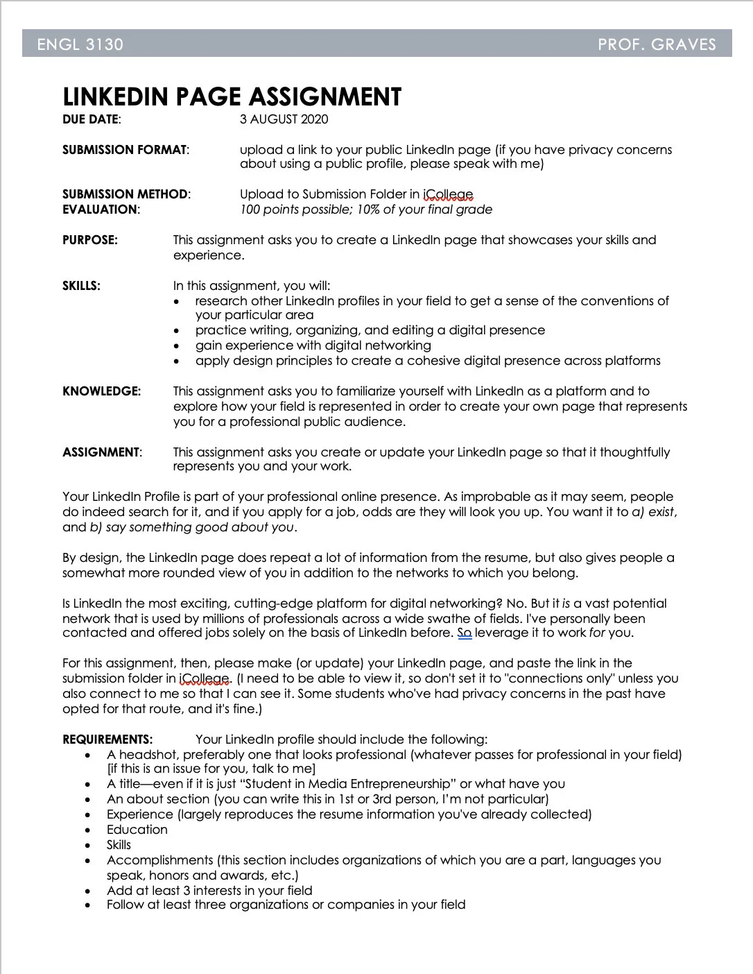 3130 LinkedIn Page Assignment