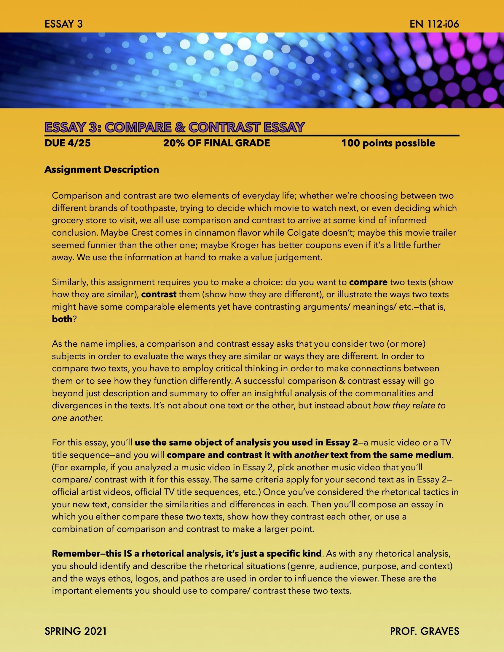 Essay 3: Compare & Contrast Essay