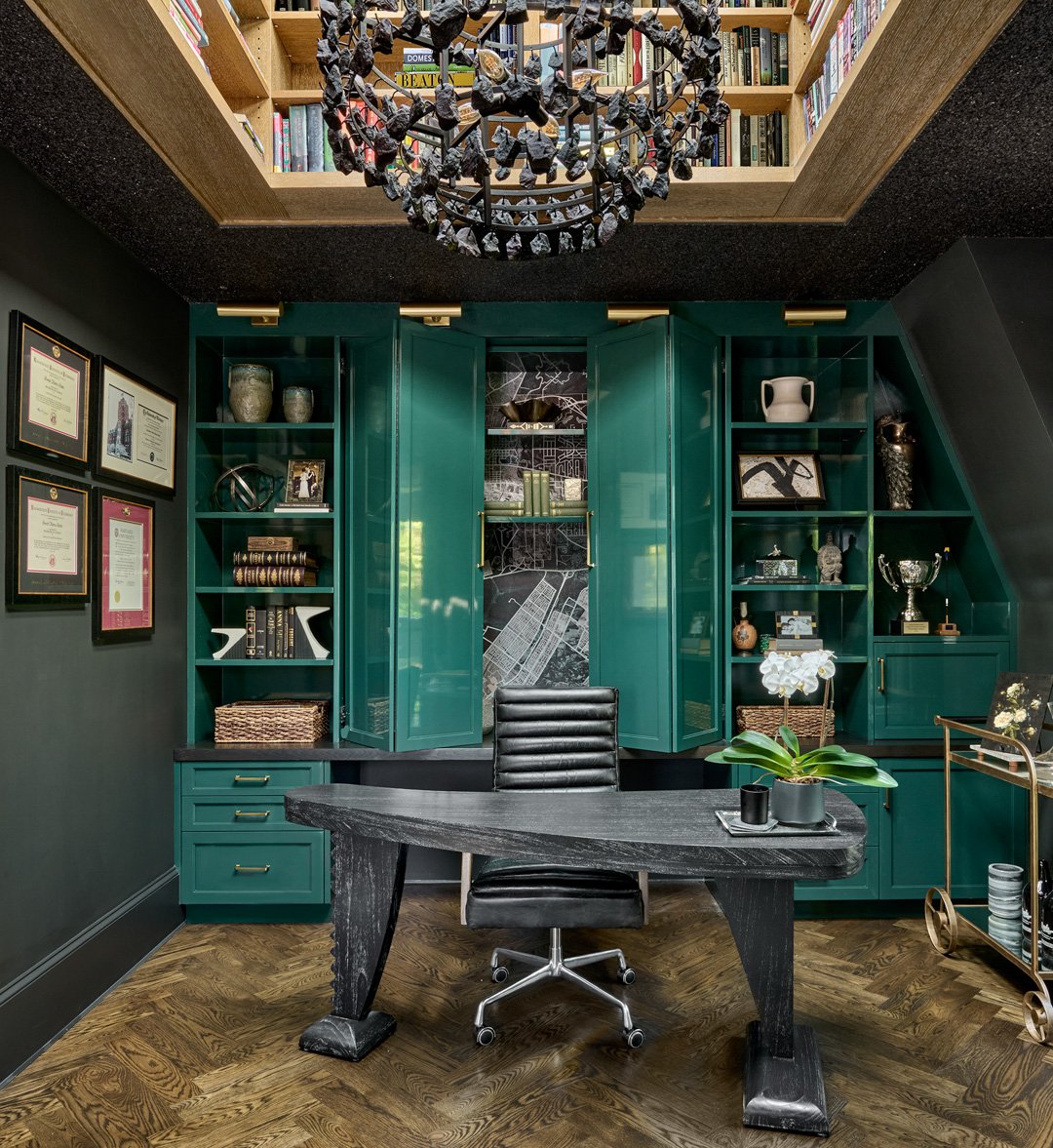 Kitchen with custom cabinetry and open shelving