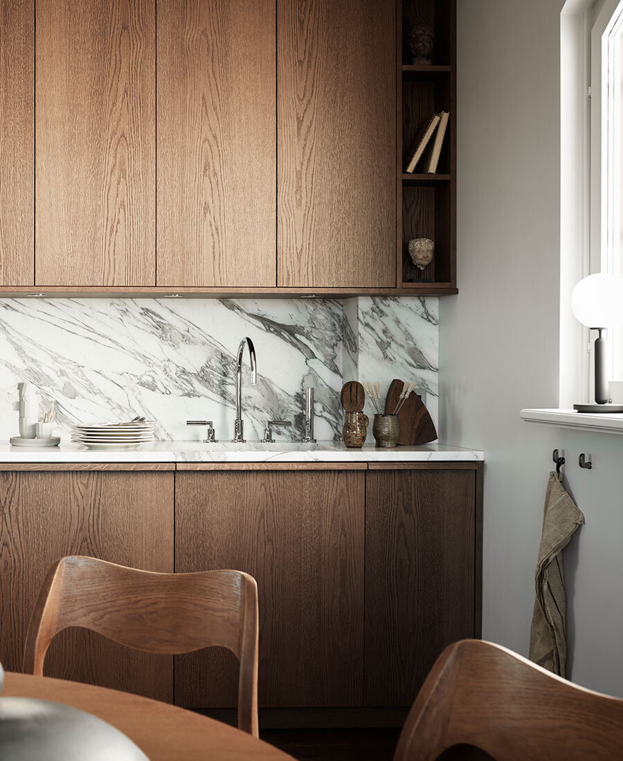 Oak + marble kitchen designed by Nordiska Kök