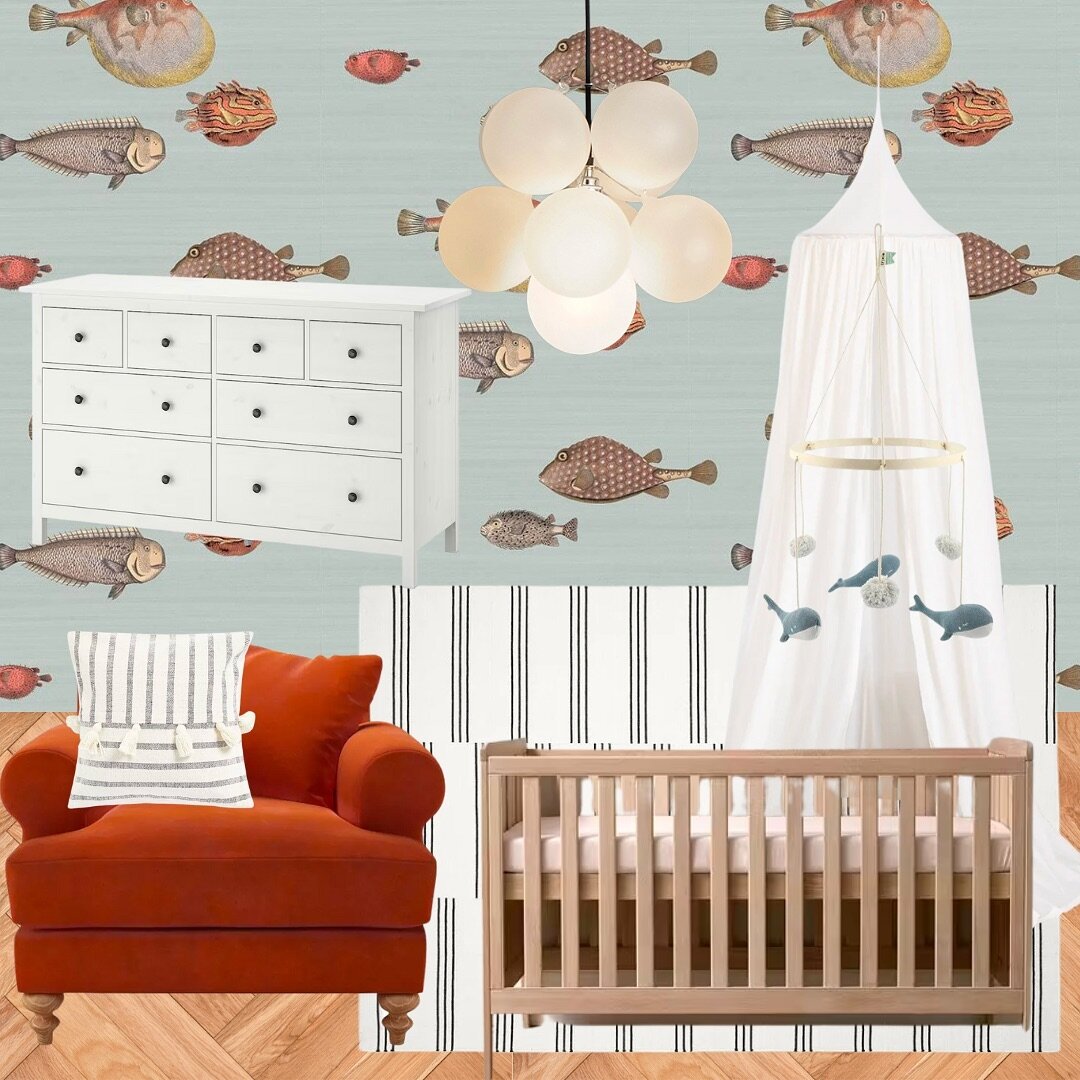 I'm off on maternity leave after Christmas, so of course my mind has been drifting over to nursery designs. I couldn't help but be inspired by this @cole_and_son_wallpapers acquario wallpaper to start off this underwater theme, with some playful ligh