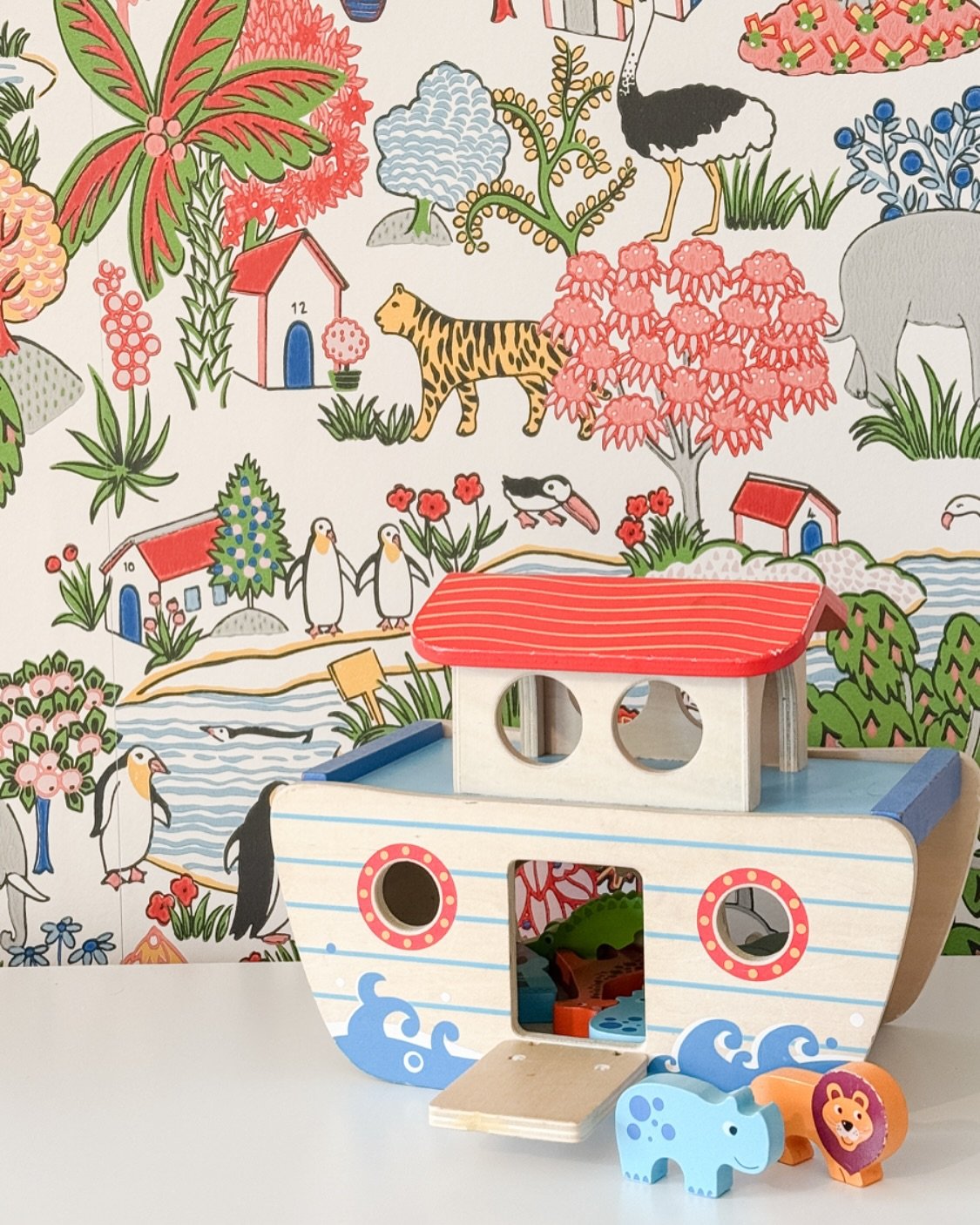 Not too bad for my first attempt at wallpapering! Love this wallpaper from @littlegreenepaintcompany 's new Story Book collection.