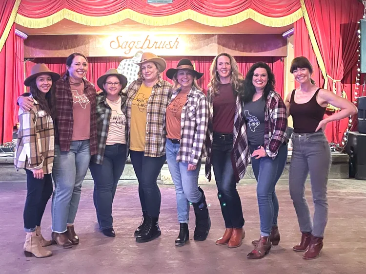 An Austin bachelorette party on the dance floor at a Double or Nothing line dance lesson