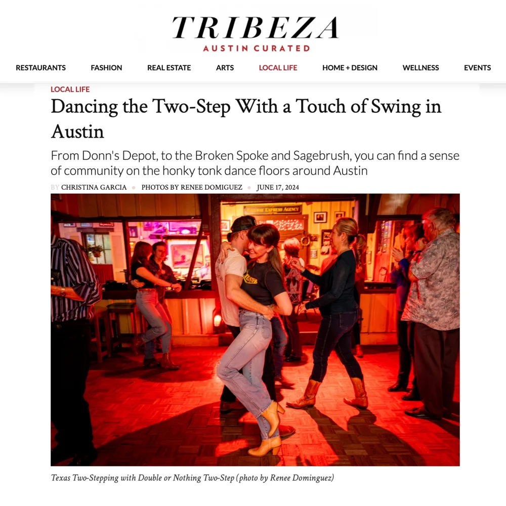 The Tribeza feature Dancing the Two-Step With a Touch of Swing in Austin, with a photo of dancers at Donn's Depot