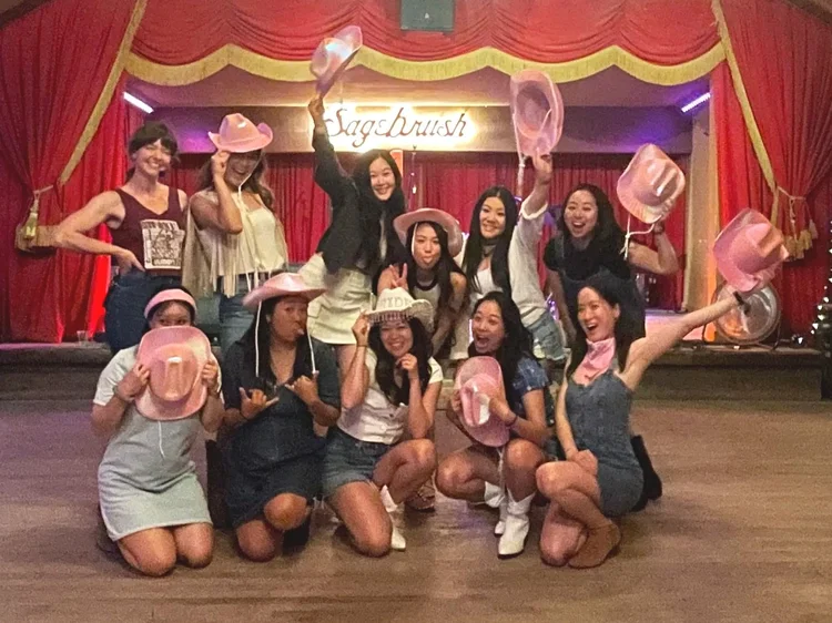 An Austin bachelorette party on the dance floor at a Double or Nothing line dance lesson