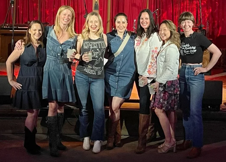 A bachelorette party line dancing in Austin