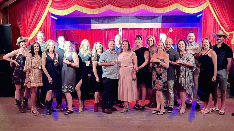 A large bachelorette group at an Austin dance hall line dance lesson