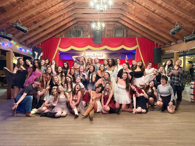 A bachelorette group celebrating a line dance lesson at an Austin honky-tonk