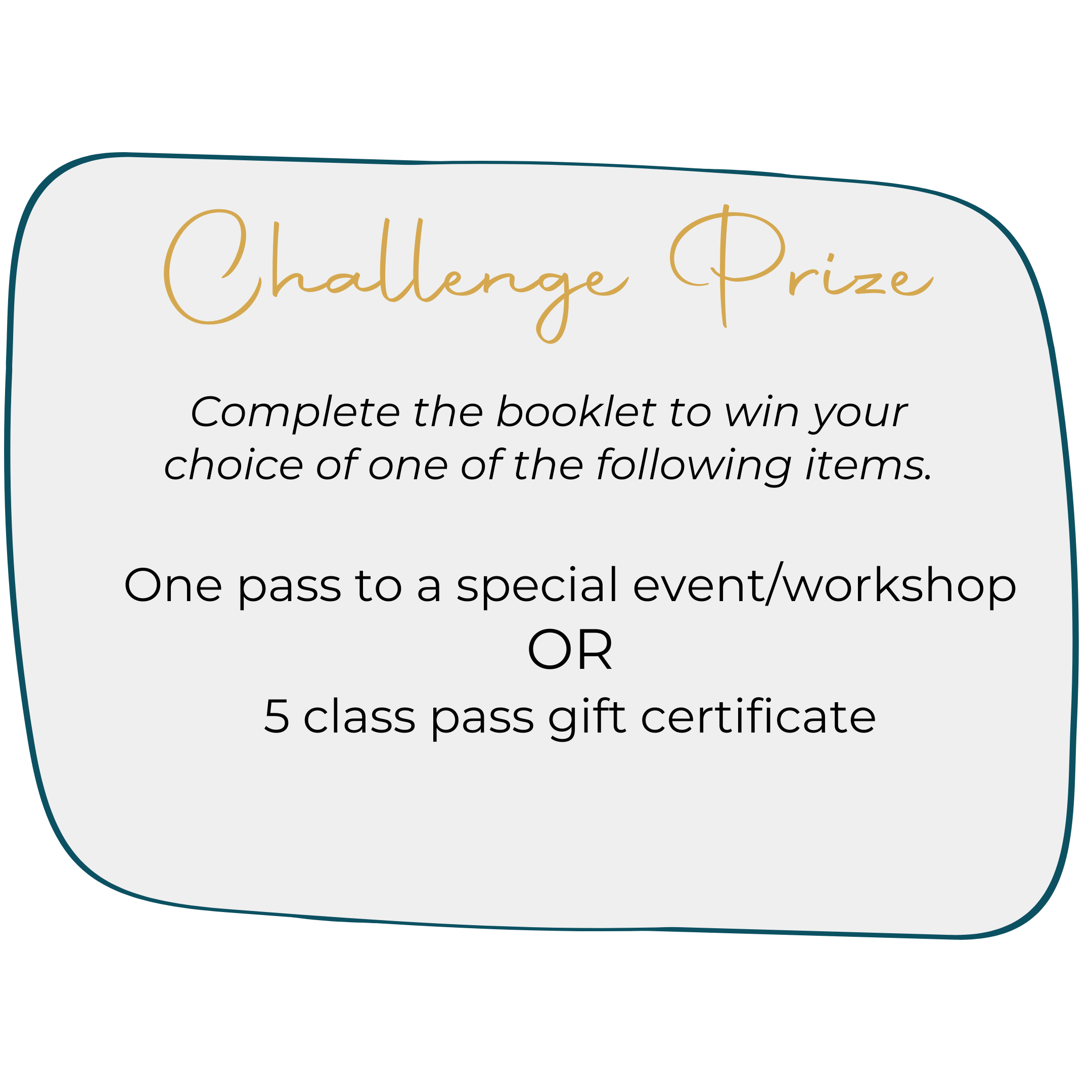 Challenge Prize details offering a choice between a pass to a special event or a 5-class pass gift certificate.