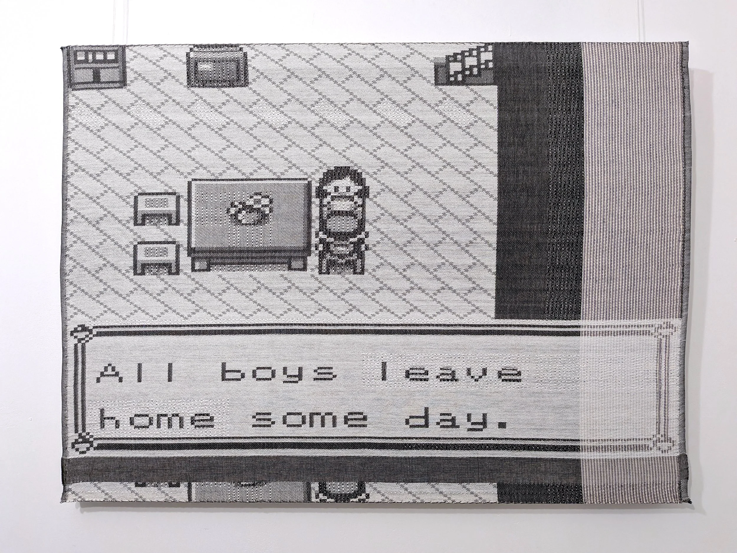 All Boys Leave Home Some Day, 2025. Cotton, woven on computerized loom.