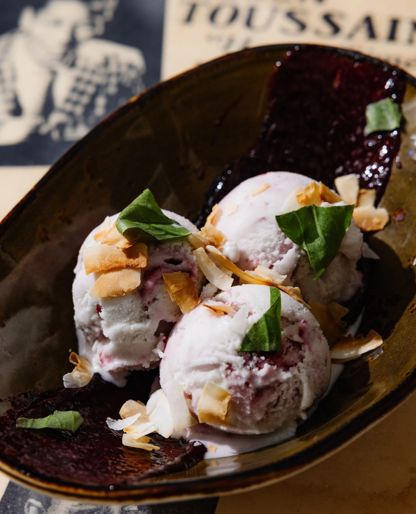 We&rsquo;re coconuts for our house made ice cream 🍨 Toasted coconut ice cream is served with a delicious blackberry coulis - and we always bring extra spoons 🥥 ⁠
⁠
#icecream #homemadeicecream #coconuts #rawbar #dtr #raleigheats #foodie #raleighrawb