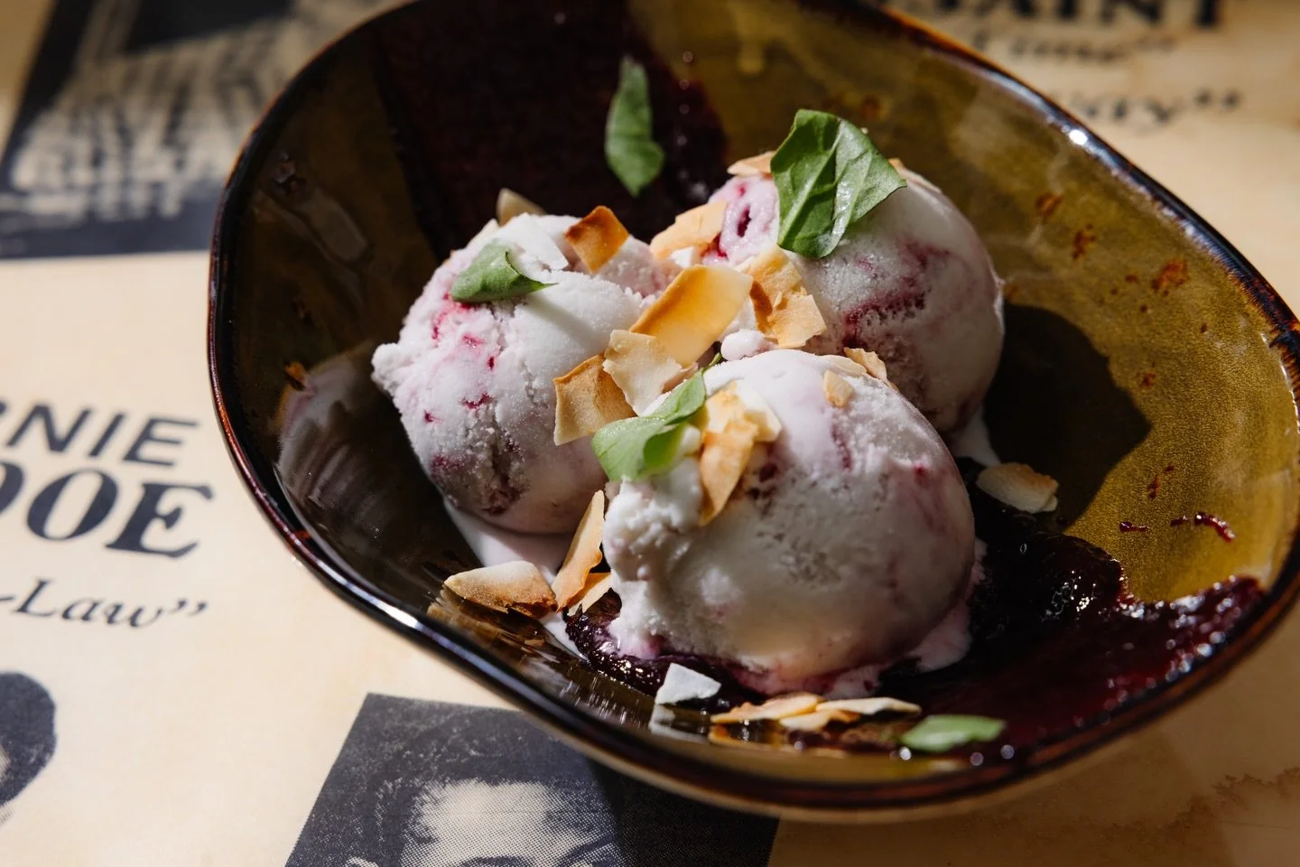SCOOP: our housemade ice cream features toasted coconut and a fresh blackberry coulis 🍨 

#icecream #rawbar #dtr #raleigheats #foodie raleighrawbar raleighrestaurant foodstagram raleighdining seafood ncseafood goodeats downtownraleigh