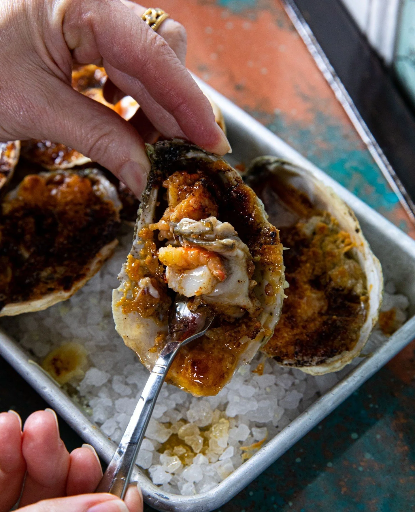 Anyone else call their oyster fork &ldquo;The Excavator&rdquo;? No? Just us? Ok we&rsquo;ll join us for $1.50 Happy Hour oysters daily! 🦪 ⁠
⁠
#oysters #🦪#roastedoysters #rawbar #ncseafood #raleigheats #oystersonthehalfshell #oystershucking #oysters