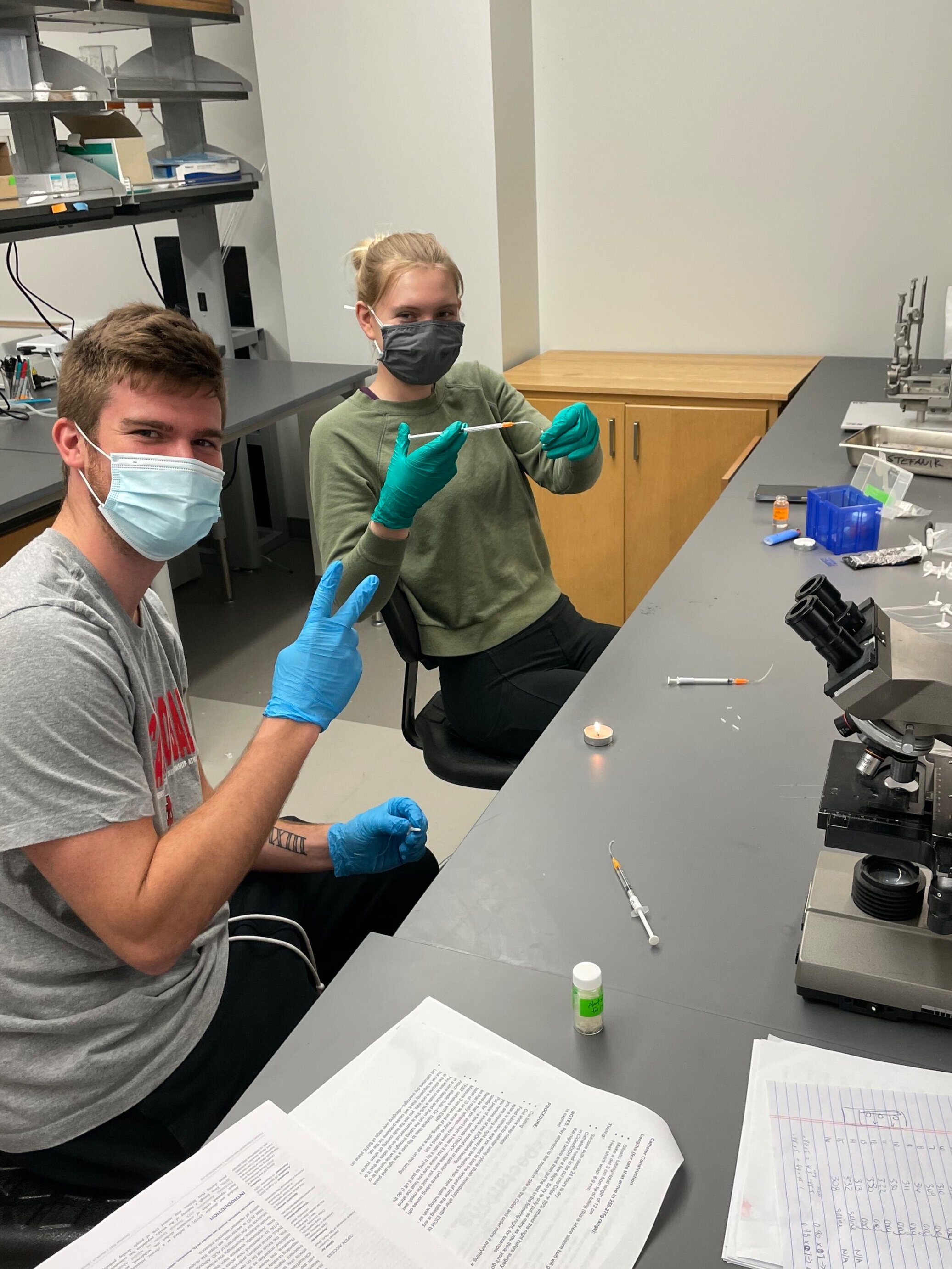 Jack and Megan making catheters
